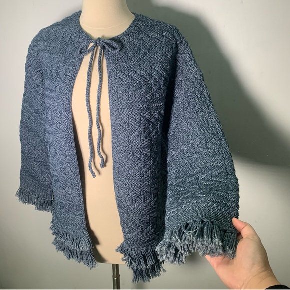 Current Elliott Blue Cable Knit Fringe Sweater Open Front, New w/ Tags, Size 1 - Picture 12 of 14